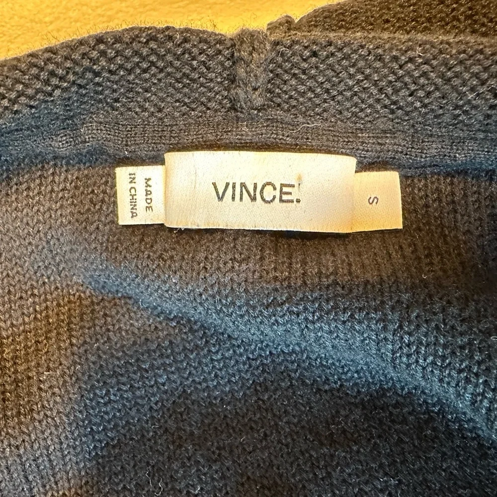 Vince Long Open Cardigan Knit Vest Black With White Stripe Design Cotton Size S - Picture 2 of 7